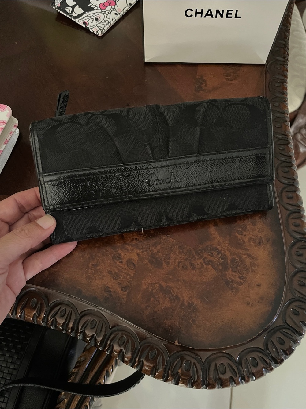 Coach Black Signature Canvas Leather Wallet